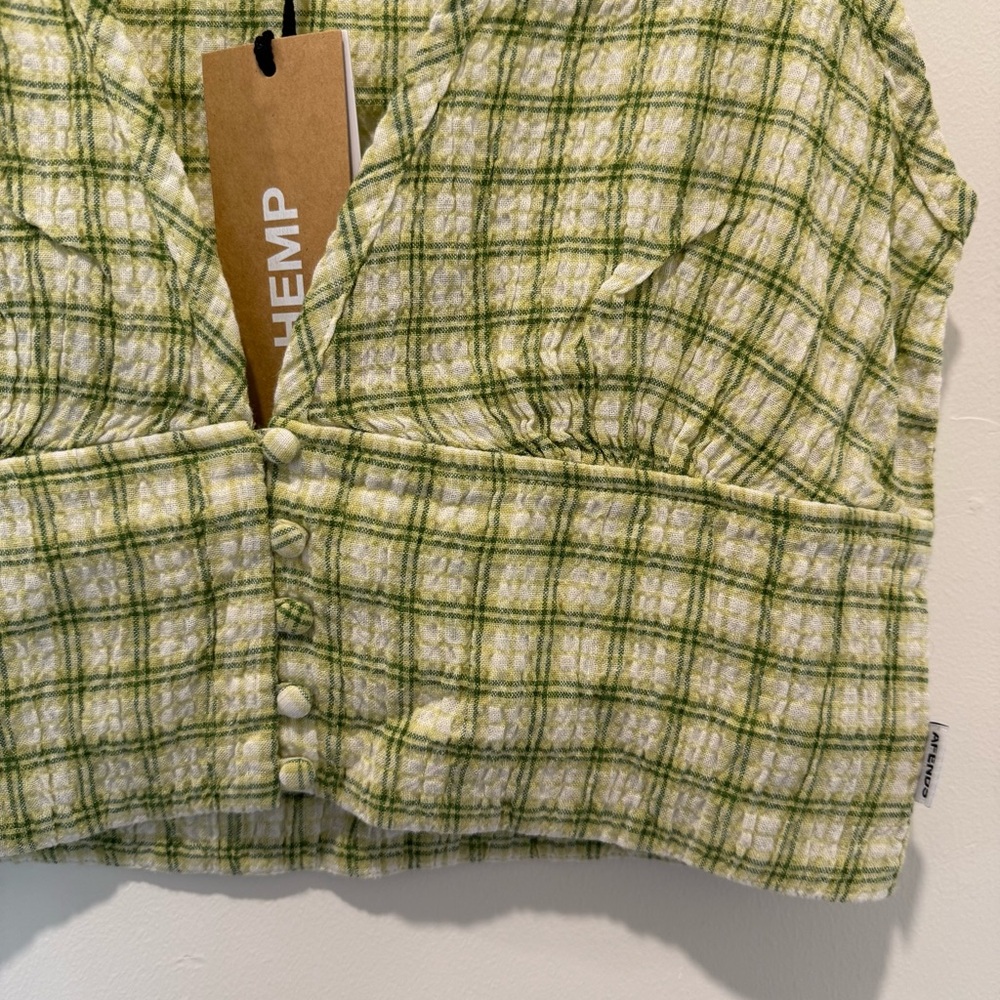 Afends Green Plaid Crop Top - Picture 2 of 6
